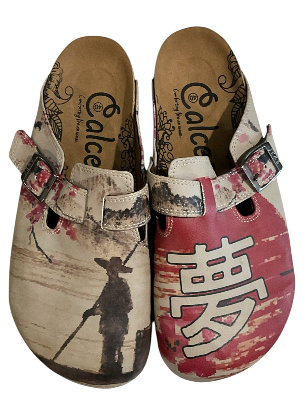 Calceo Red Flowers And Man on Boat Patterned Clogs Size US 9.5 EU 40 - Picture 2 of 11